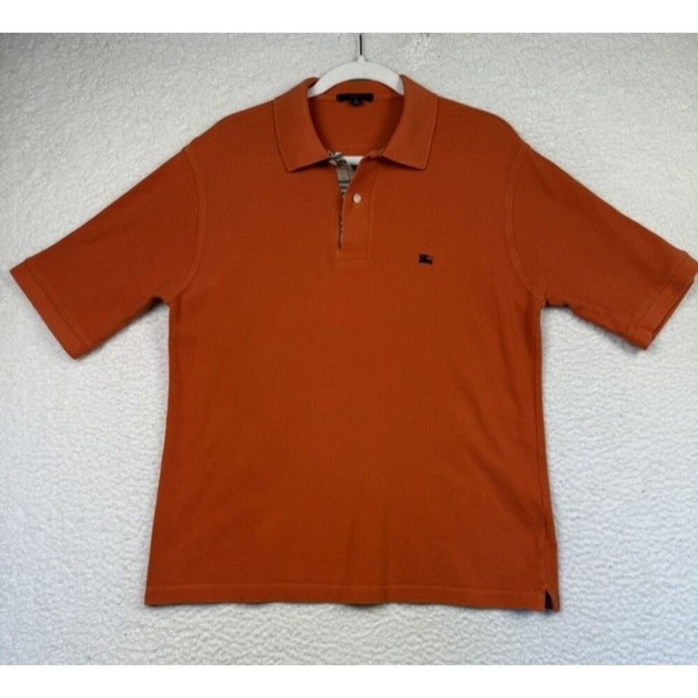 Burberry London Polo Shirt Mens Small Orange Nova‎ Check Trim England Golf